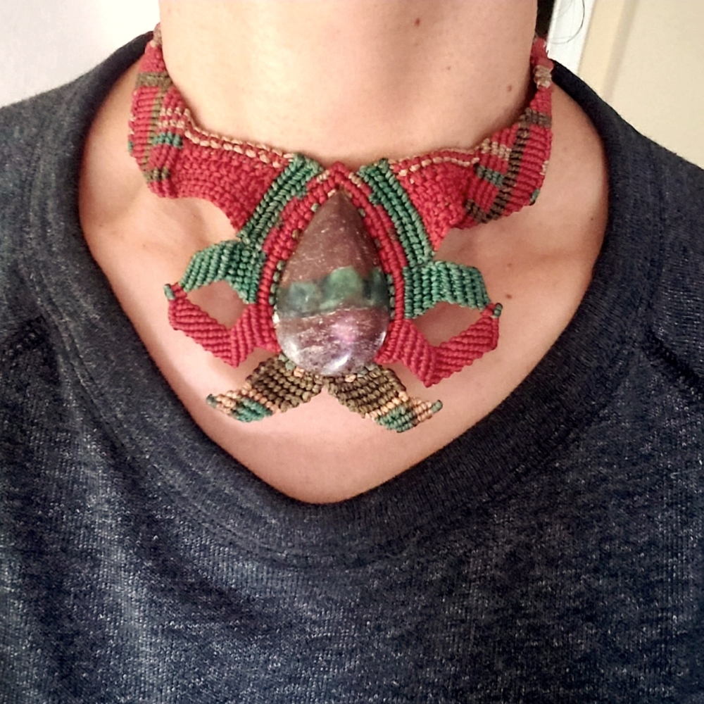 Vintage handmade surfer boho necklace with real stone